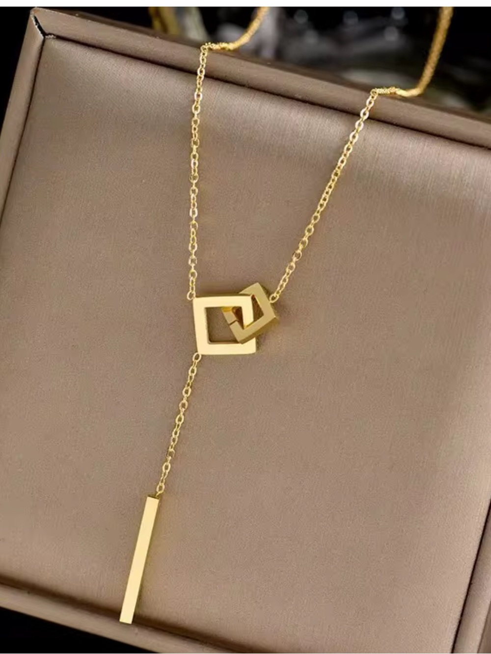 Gold stainless Interlocking Geometric Lariat Necklace - Women Jewelry